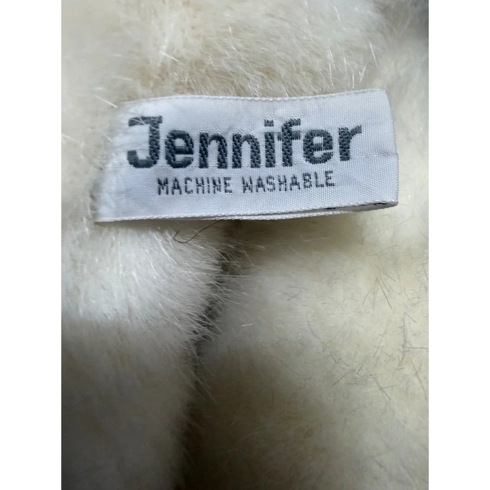 Vintage Russ Berrie Jennifer White Cat Plush Black Faux Fur Coat Eyelashes Korea